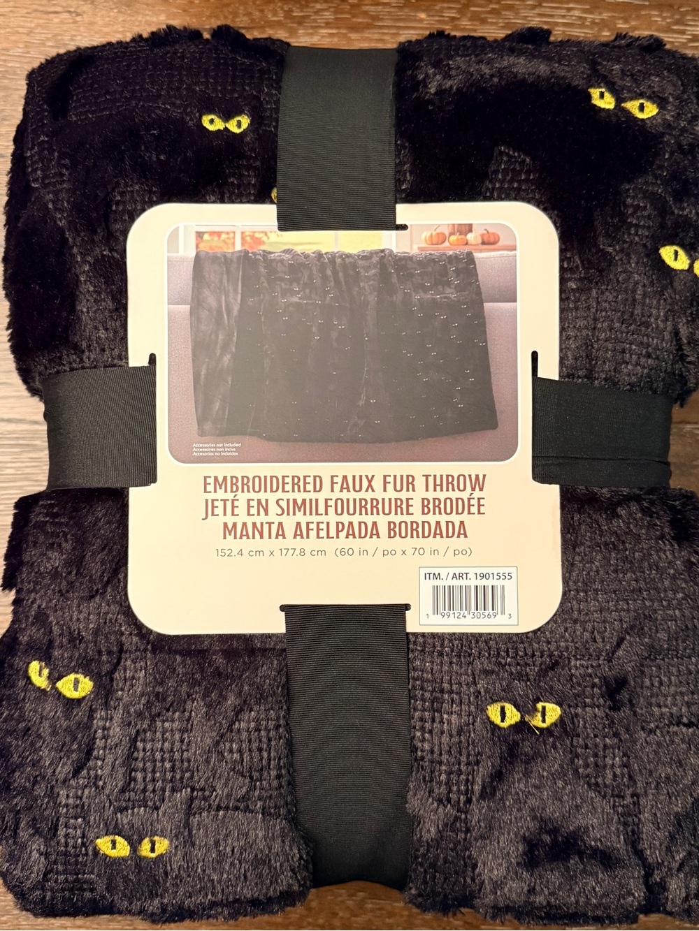 Costco Halloween Embroidered Faux Fur Black Cat Throw Blanket